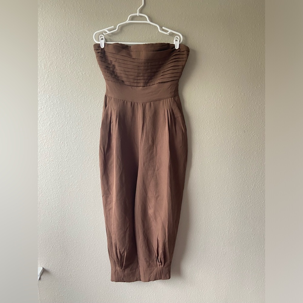 Anthropologie Brown Strapless Jumpsuit